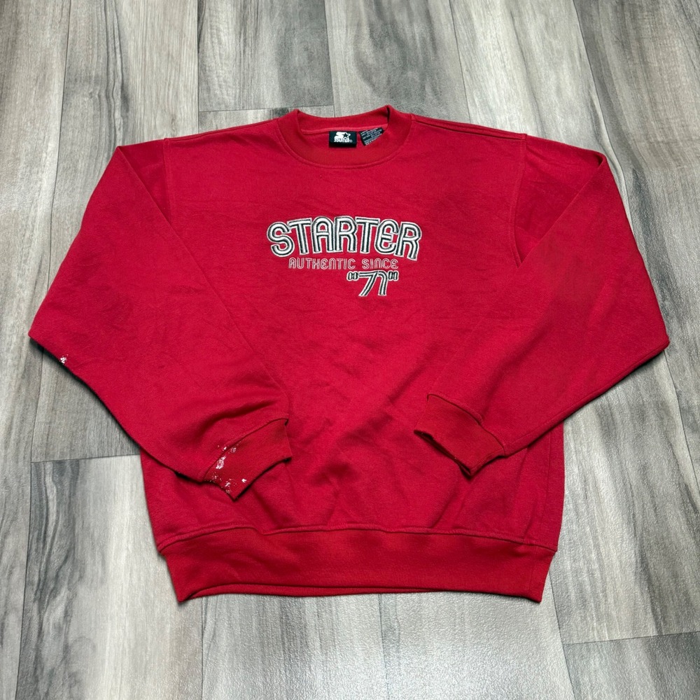 Starter Authentic Since 71 Red Embroidered Crewneck Sweatshirt Mens Medium